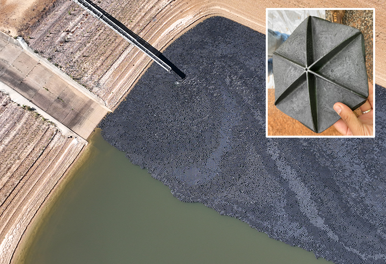 The HexaCovers are made from 100% recycled plastic and float on the water to help minimise evaporation. Image credit: Water Corporation.
