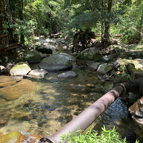 Old cast iron pipes across a creek in bushland
