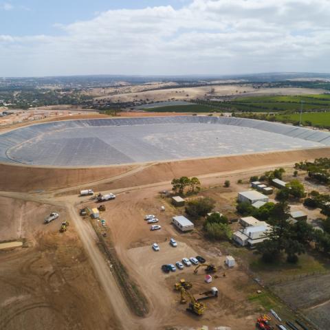 Aerial view of water storage at McLaren Vale Treated Water Storage in South Australia