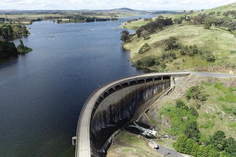 Aerial view of Carcoar Dam on Belubula River.