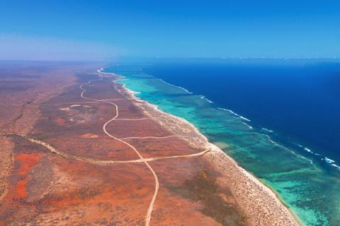 Aerial view of Cape Range National Park in Western Australia.