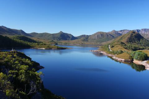 Aerial view of Lake Plimsoll in Tasmania.